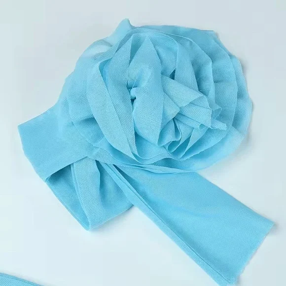 Strapless Blue Dress with Floral Detail and Chocker - Picture 5 of 11